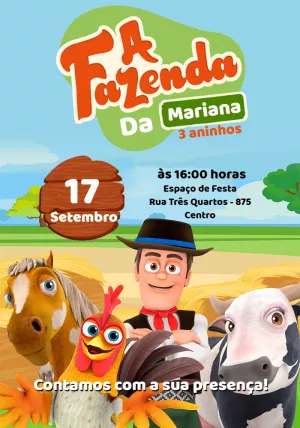 Convite de Aniversário A Fazenda com Personagens para Editar