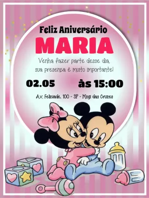 Convite Aniversário Mickey e Minnie Baby para Editar Online
