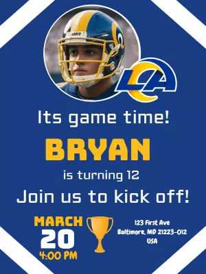 American Football Birthday Invitation with Photo to Edit Online