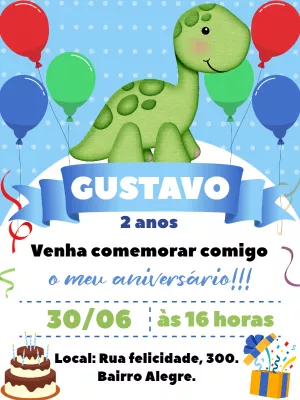 Invitación de cumpleaños Dinosaurio – Estático – Bella Liz Convites