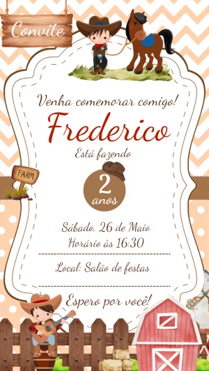 Convite Aniversário Fazendinha Menino para Editar Online