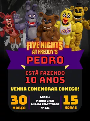 Convite Aniversário Five Nights at Freddy's para Editar Online
