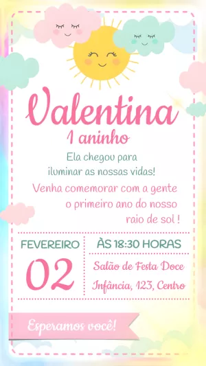 Convite Aniversário Raio de Sol Fofo para Editar Online