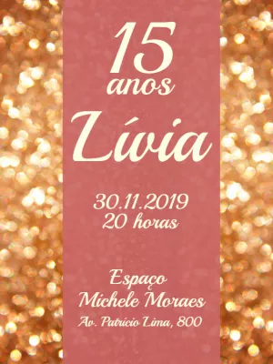 Convite 15 Anos Rosa e Dourado com Glitter para Editar Online