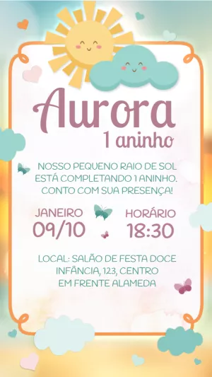 Convite de Aniversário Raio de Sol Sunshine para Editar Online