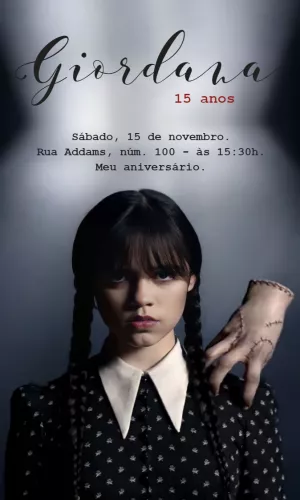 Convite de Aniversário Wandinha Addams para Editar Online