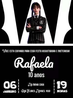 Convite de Aniversário Wandinha Addams para Editar Online