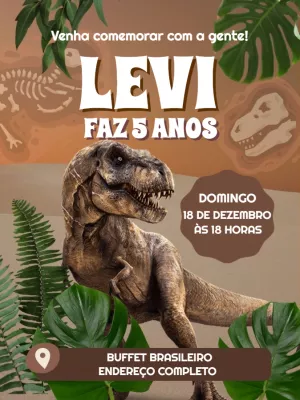 Convite de Aniversário Dinossauro T-Rex para Editar Online