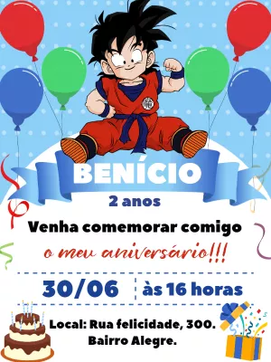 Convite Aniversário Dragon Ball com Goku para Editar Online