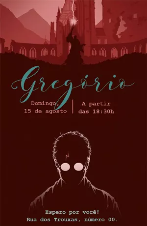 Convite de Aniversário Harry Potter Mágico para Editar Online