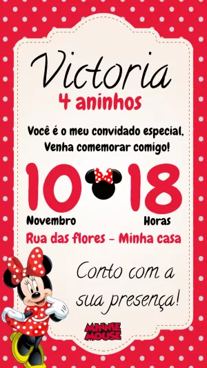 Convite de Aniversário Minnie Mouse Vermelha para Editar Online