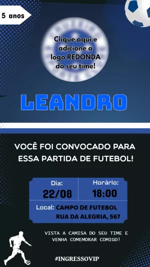 Convite de Aniversário Futebol Azul para Editar Online