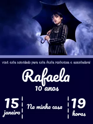 Convite Aniversário Wandinha Addams para Editar Online