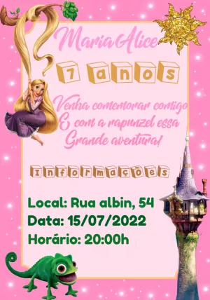 Convite de Aniversário Rapunzel para Editar Online