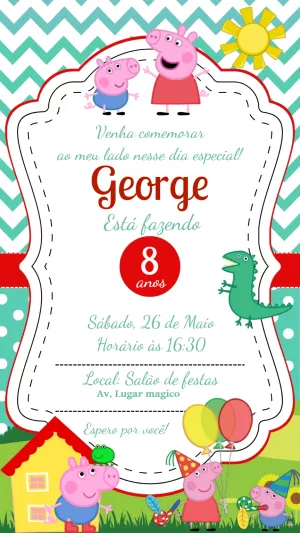 Convite Aniversário Peppa Pig e George para Editar Online
