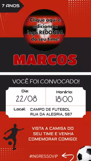 Convite de Aniversário Futebol do seu Time para Editar Online