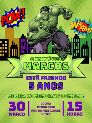 Convite Aniversário do Incrível Hulk para Editar Online