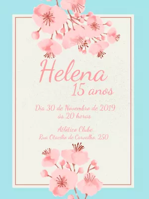 Convite 15 Anos Floral com Cerejeira para Editar Online