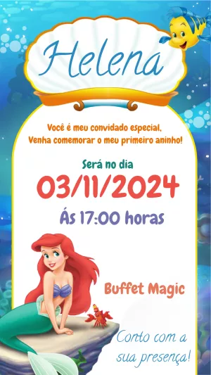 Invitación de cumpleaños La Sirenita – Estático – Fadaconvitesdigitais