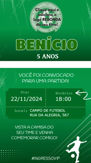 Convite de Aniversário Futebol com Logo do Time para Editar
