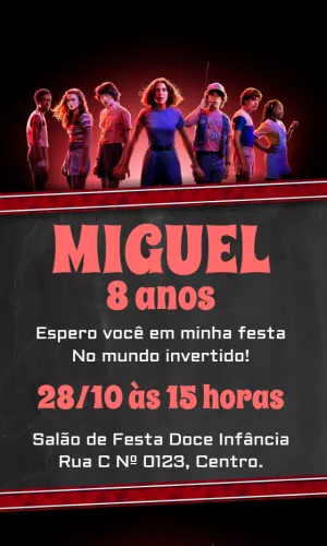 Convite Aniversário Stranger Things com Personagens para Editar