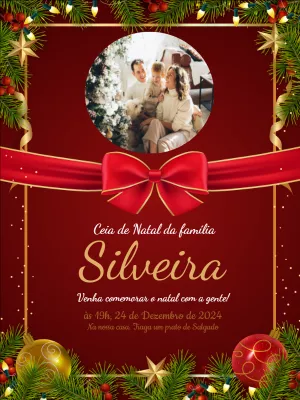 Convite de Natal com Foto para Editar e Personalizar Online