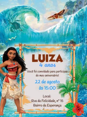 Convite de Aniversário Moana para Editar Online