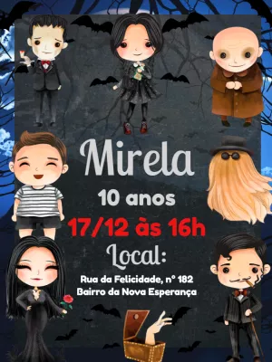 Convite Aniversário Wandinha Addams e Família para Editar