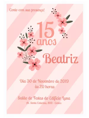 Convite 15 Anos Floral Rosa Delicado para Editar Online