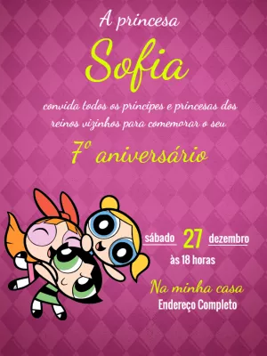 Convite Aniversário Meninas Super Poderosas para Editar Online