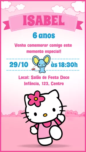 Convite de Aniversário Hello Kitty para Editar Online