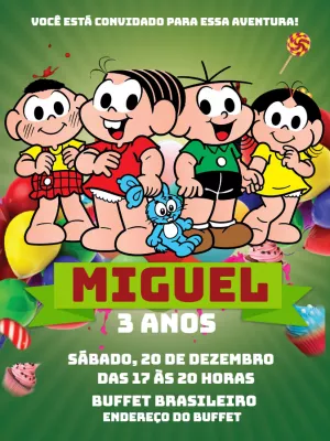 Invitation d'anniversaire Turma da Mônica – Statique – Jonathan Fiuza