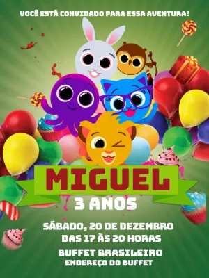 Convite de Aniversário Bolofofos com Personagens para Editar