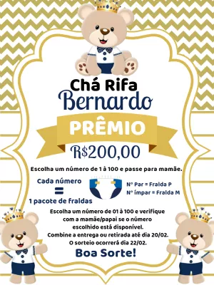 Convite Chá Rifa Ursinho Príncipe para Editar Online