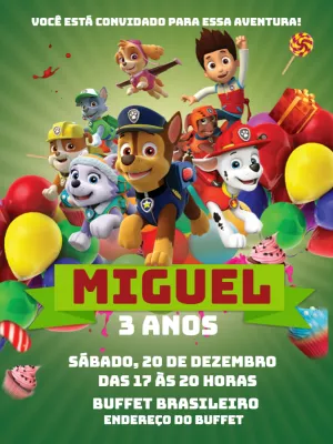 Convite de Aniversário Patrulha Canina Editável Online