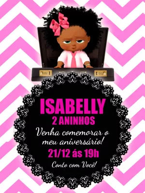 Convite Aniversário Poderosa Chefinha Negra para Editar Online