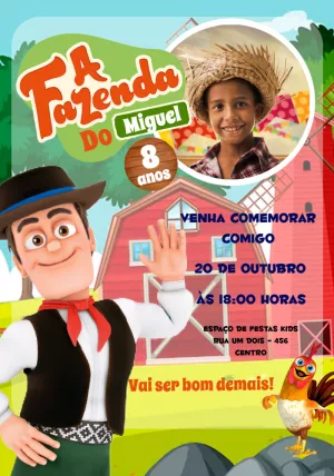Convite Aniversário A Fazenda do Zenon com Foto para Editar