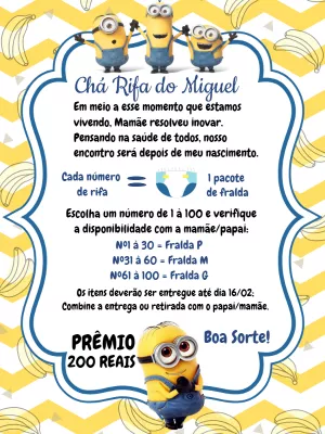 Convite Chá Rifa Minions Editável Online para Imprimir
