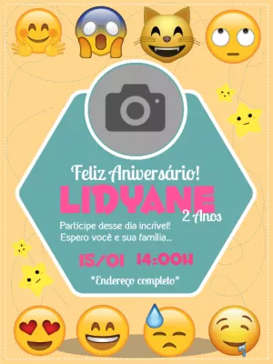 Convite de Aniversário Emoji com Foto para Editar Online