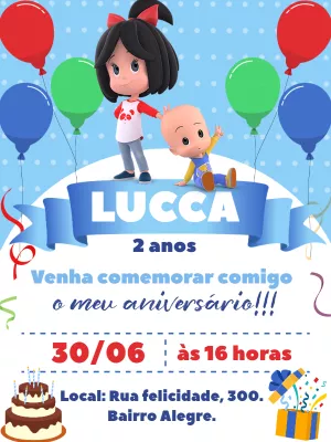 Convite de Aniversário Cléo e Cuquin para Editar Online