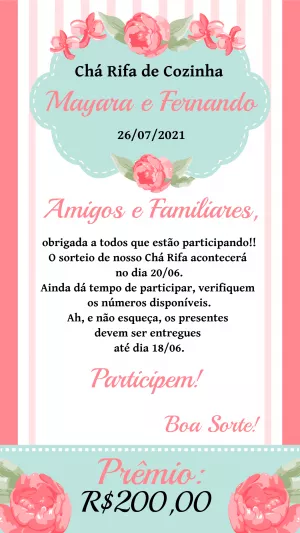 Convite Chá Rifa de Cozinha Floral Delicado para Editar Online