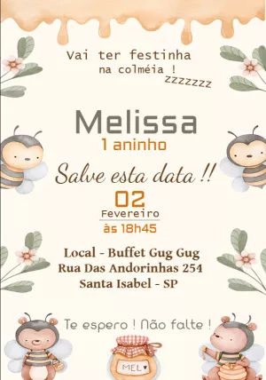 Convite Aniversário Abelhinha Delicado para Editar Online