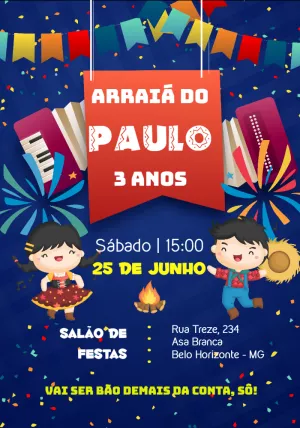 Convite de Aniversário Arraiá com Personagens para Editar Online