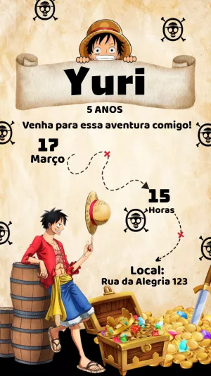 Convite de Aniversário One Piece com Luffy para Editar Online