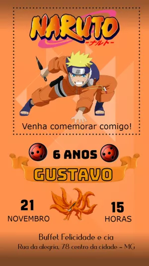 Convite de Aniversário Naruto para Editar Online