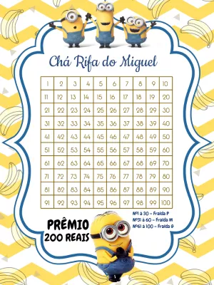 Chá Rifa Minions: Cartela Editável para Editar Online