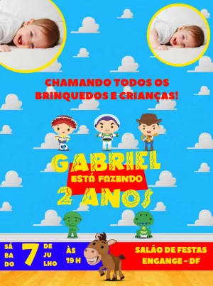 Convite Aniversário Toy Story com Foto para Editar Online