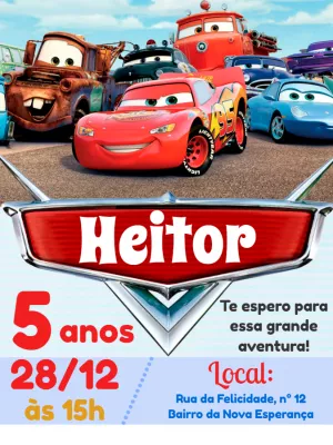 Convite de Aniversário Carros com Relâmpago McQueen para Editar