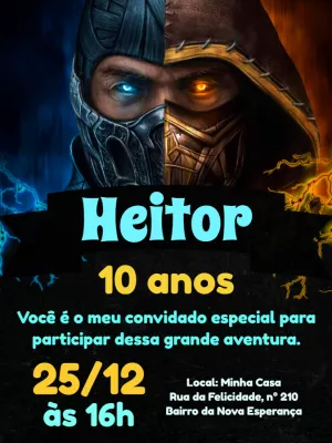 Convite Aniversário Gamer Mortal Kombat Editável Online