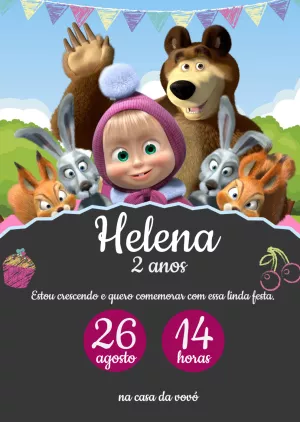Convite de Aniversário Masha e o Urso para Editar Online